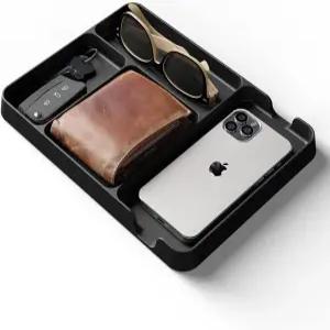 남성용 포켓 덱 발렛 트레이(블랙). 데일리 캐리 EDC 캐디 대나무 정리함. 나이트 스탠드 침대 옆 서랍