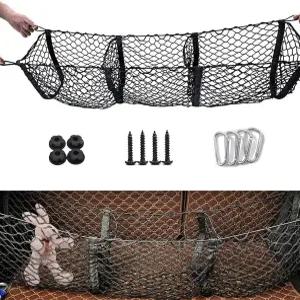 페리안엘 헤비 듀티 메시 카고 네트 확장 가능한 3 포켓 트렁크 침대 보관 정리함 4개의 금속 후크가 있는