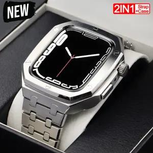 호환  워치 시리즈 10 46mm용 고급 메탈 개조 스테인리스 스틸 스트랩 메탈 베젤 케이스 아이워치 10 46mm