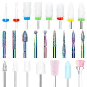 Modelones 24개 네일 드릴 비트 세트 3/32인치 세라믹 다이아몬드 카바이드 아크릴 젤 키트 딥 파우더