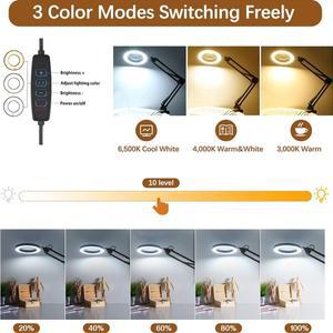 10X 돋보기 조명 및 클램프 핸즈프리 3 색 모드 작업 수리를위한 무단계 디밍이 가능한 실제 유리 렌즈