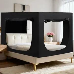 침대 텐트 트윈 캐노피 성인 수면 텐트를 위한 큐비 블랙아웃 통기성 경량 개인 공간 포드섬유 막대 포함