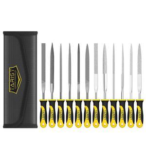 TARIST 12PCS 바늘 파일 세트 도구 가방, 작은 파일 세트에는 금속, 보석, 목재, 가죽 및 플라스틱용 6PCS 보석 파일 및 강철 파일 6개가 포함되어 있습니다