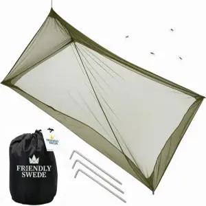 친절한 스웨덴 야외 모기장 - 캠핑 및 침대용 스터프 자루가 있는 육군 그린 버그 네트 4개의 바닥 말뚝