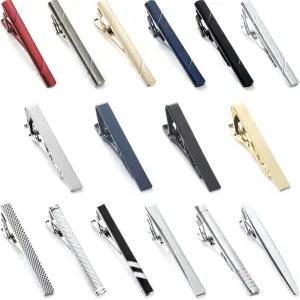 스보빈 16개 남성 아버지의 날 선물 실버 블랙 레드 블루 골드 넥타이 바 핀치 클립 세트 메탈 클래스