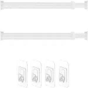 옷장 책장 작은 창문 흰색15.7~27.5인치을 위한 자동 접착 후크가 있는 조절 가능한 커튼 막대 2개 연장