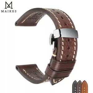 호환  가죽 시계 밴드 브라운 이탈리아 송아지 가죽 시계 밴드 솔리드 자동 나비 버클 스트랩 18-26mm 최고