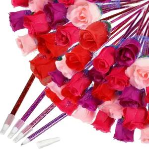 존 52개 발렌타인데이 로즈 플라워 펜 볼펜 꽃 필링 대량 결혼식 생일 장식 사무실 학교 용품 엄마 언니