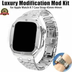 호환   워치 8 7 용 럭셔리 수정 모드 키트 케이스 스트랩 45mm 44mm 금속 베젤 프레임 아이워치 시리즈 6