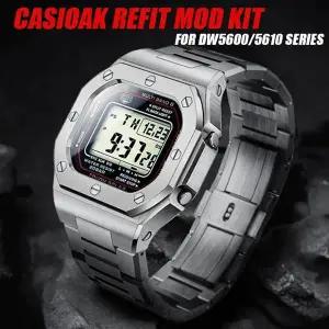 호환  Casioak 금속 베젤 스트랩 DW5600 5610 수정 모드 키트 스테인레스 스틸 밴드 프레임 케이스 DW5610