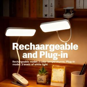눈보호 기능이 있는 클립온 책상 램프, USB 충전식 및 플러그인 조광 가능 LED 조명, 대학 기숙사, 침실용