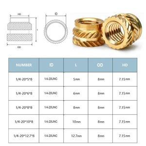 1/4-20 UNC 열 황동 인서트 너트 더블 트윌 널링 사출 성형 내장 3D 프린터 플라스틱 케이스 용 삽입
