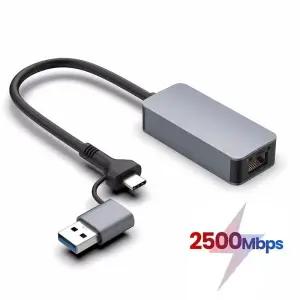 NAS 노트북 데스크탑용 2-in-1 USB 3.0 2.5G 이더넷 어댑터 C타입-RJ45 2500Mbps Rtl8156B 네트워크 카드