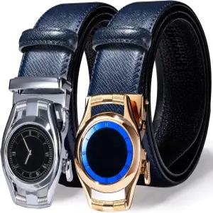 배리.왕 남성 래칫 벨트 2팩 버클 선물 세트 드레스 가죽 슬라이드 스트랩 자동 1 3/8인치 웨딩 비즈니스