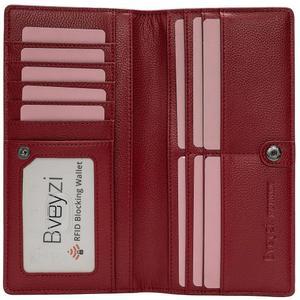 베이지 울트라 슬림 얇은 가죽 RFID 차단 신용카드 홀더 여성용 바이폴드 클러치 지갑