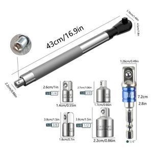 오프셋 임팩트 익스텐션 렌치 자동차 수리 도구 (4개의 소켓 어댑터 및 좁은 공간용 1/2인치 드릴 포함)