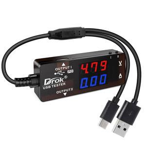 DROK USB 테스터, USB-A USB-C 2.0 멀티미터 듀얼 포트 PD QC 3.0, 컬러 LED 디스플레이 배터리 충전기 모니터, 노트북 파워 뱅크 태양광 패널용 7가지 모드 용량 전압 전류 전원
