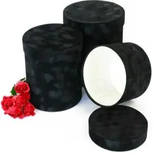유니크패키징 프리미엄 품질 라운드 벨벳 플라워 박스 고급 꽃 선물 상자 및 준비용 3개 세트블랙
