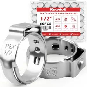 뉴델리 60pcs 1/2인치 펙스 크림프 링 스테인리스 스틸 PEX 클램프 싱글 이어 호스 피팅 핀치 파이프