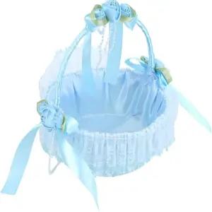 결혼식용 포페트포 플라워 걸 바구니 결혼식 레이스 손잡이 로맨틱 파티 예식 용품 블루