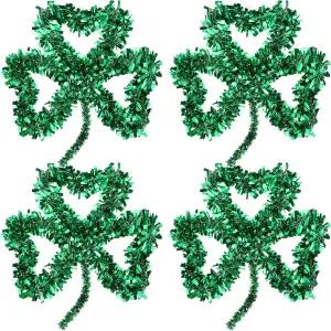 4팩 그린 샴록 벽 장식 장식품 철제 와이어 틴셀 화환 세인트 패트릭 가정용 13 x 12 인치