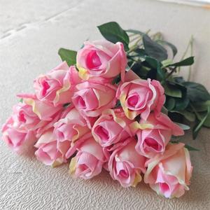 12pcs 리얼 터치 인공 꽃 흰색 장미 새싹 웨딩 신부 꽃다발 정원 장식 가짜 시뮬레이션 지점