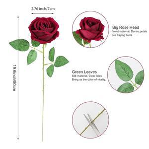 인공 실크 장미 꽃 25 조각 부르고뉴 진정한 터치 신부 웨딩 부케 가족 정원 파티 장식