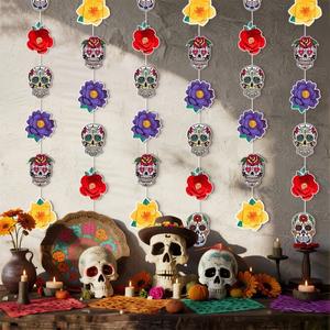 36pcs Dia De Los Muertos 장식 죽은 사람의 날 멕시코 종이 꽃 화환 배너의