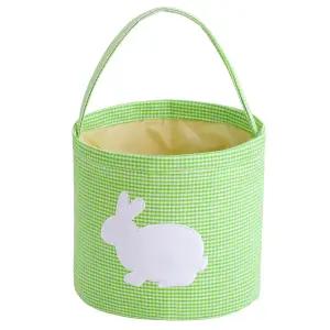 엠브루니오이스 버니 부활절 바구니 달걀 사냥 파티용 클래식 깅엄 버킷백 인기 장식품(녹색)