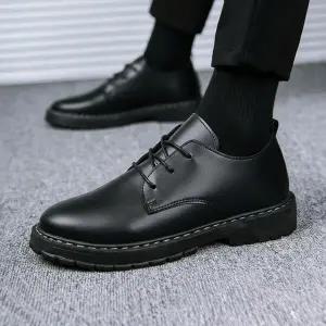 [모로엠] 남성 베이직 디테일 레더 플랫 슈즈 DMC-SE-QDD596