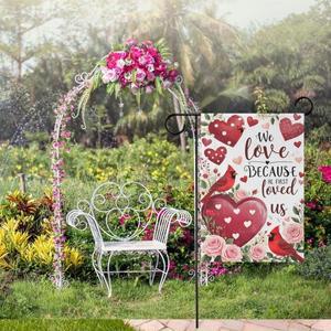 프레운 발렌타인 가든 플래그 12 x 18 양면, 레드 로즈 플로럴 카디널 하우스 야드 웰컴 스프링 아웃도어