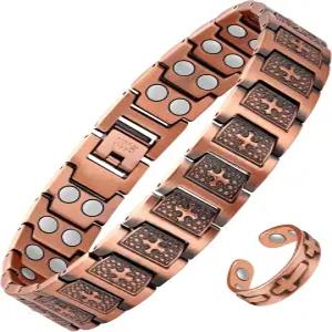 남성용 제카노리 2X 구리 자성 팔찌 링이 있는 초강력 크로스 팔찌에는 조절 가능한 링크 보석 선물이