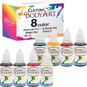 커스텀 바디 아트 1-oz 8 컬러 기본 에어브러시 워터 베이스 페이스-바디 페인트 세트