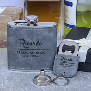 맞춤형 로고 힙 플라스크 세트, 커스텀 생일 선물, 6oz 스테인리스 스틸 결혼식 축하, 신랑 들러리