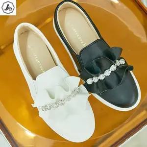 [애슬릿] 키높이 슬립온 셔링 큐빅 장식 통굽 단화 4cm