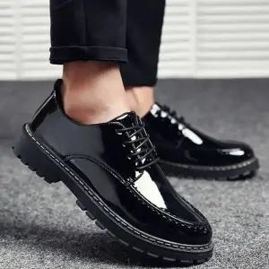 [룽스]유광 패션구두 블랙 스티치 디자인 로퍼