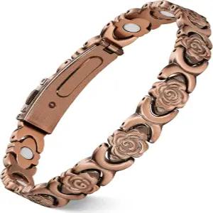 여성용 페라코 퓨어 구리 팔찌 3800 가우스 자석 및 스파클링 큐빅 지르코니아 초고강도 마그네틱 플라워