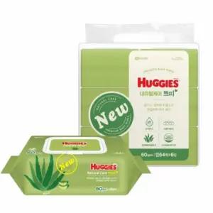 하기스 내츄럴케어 물티슈 캡형 64매 6개 세트 1P