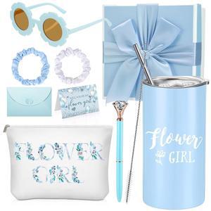 SIERAL 9피스 플라워 밀짚 다이아몬드 신부 상자 세트 텀블러 결혼식용 블루 선글라스 캔버스 헤어 프로포즈 맞춤형 선물 가방 봉투 레트로