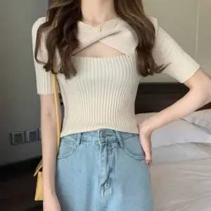 여성 반팔 크롭 니트 여자니트반팔티 여자크롭티