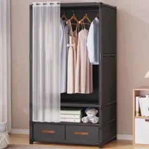 (옵션 블랙)2단 수납형 간이옷장 자취생옷장 간편옷장