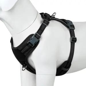 플루투스 펫 노 풀 도그 하네스 목에 출시 부드러운 패딩 반사 조절 가능한 소형 중형 대형견용 개 조끼