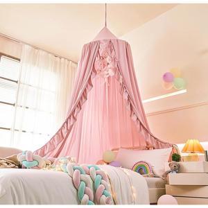 여자아이를 위한 베이지 캐노피 장식을 걸이 러플 커튼 방을 놀이방 여자아이 침대 핑크 놀이 텐트 캐노피 누크 공주 멩게시