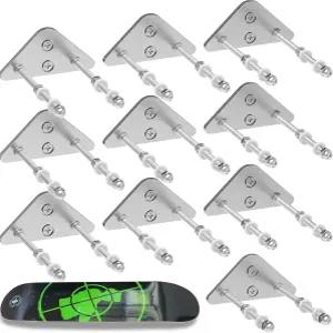 스케이트보드 벽걸이 디스플레이(10팩) 나사 구멍이 두 개 있는 알루미늄 걸이 홈 데코용 데크 수납