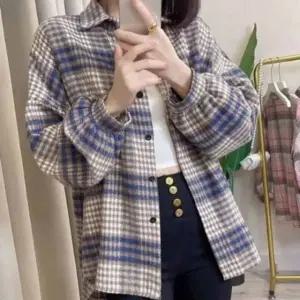 오버핏 체크 모직 셔츠 오버핏셔츠 루즈핏셔츠