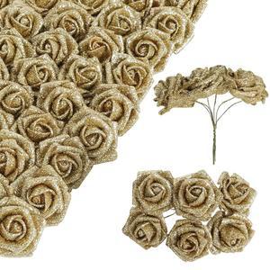 골드 로즈 조화 60피스 DIY 웨딩 파티 글리터 센터피스 미니 줄기 부케 장식용 인조 포함 플라워 4CM 57인치 브라이덜 장미