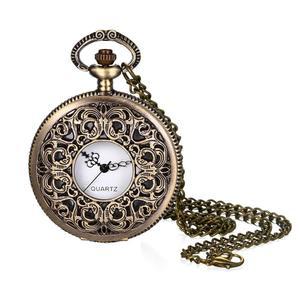 Avaner 여성용 쿼츠 회중 시계: 하프 헌터 브론즈 아라비아 숫자 포켓 시계 체인 포함