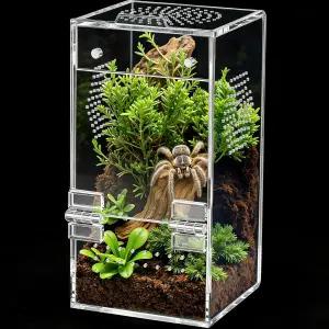 조립 전 점프 스파이더 인클로저 자석 문 및 전면 환기 기능이 있는 아크릴 테라리움 거미 사마귀 타란툴라