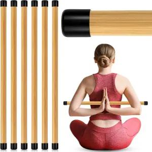 히붐 6개 26인치 요가 스틱 천연 대나무 운동 미끄럼 방지 고무 끝 스트레칭 도구 자세 교정 도구로 유연성