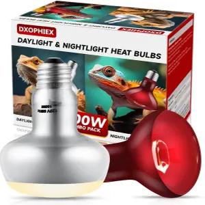 DXOPIEX 2팩 100W 파충류 열 램프 전구 UVA 베이킹 및 적외선 콤보 수염 용 거북이 뱀 도마뱀을 위한